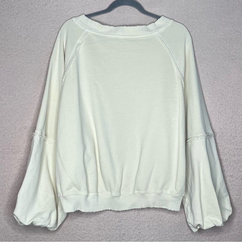 Free People Sweet Deets Sweatshirt-Women’s S-Cream Oversized Pullover Cotton - Picture 10 of 12